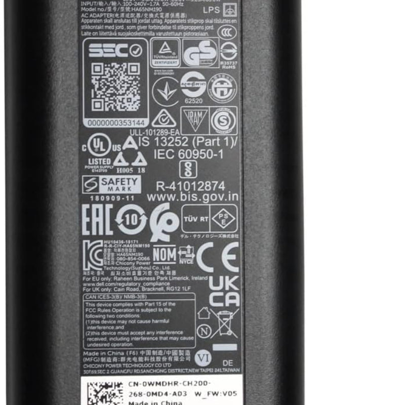 Dell 65W USB-C adapter compatible with XPS 13 Latitude Inspiron Vostro