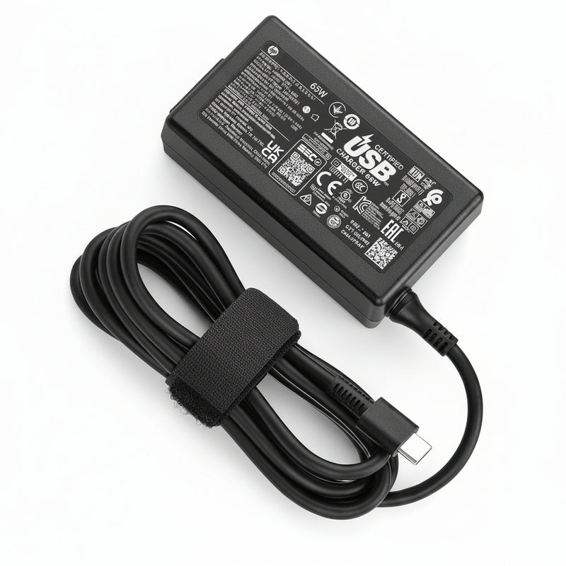 Renewed original HP 65W USB-C power adapter charger on white background UAE