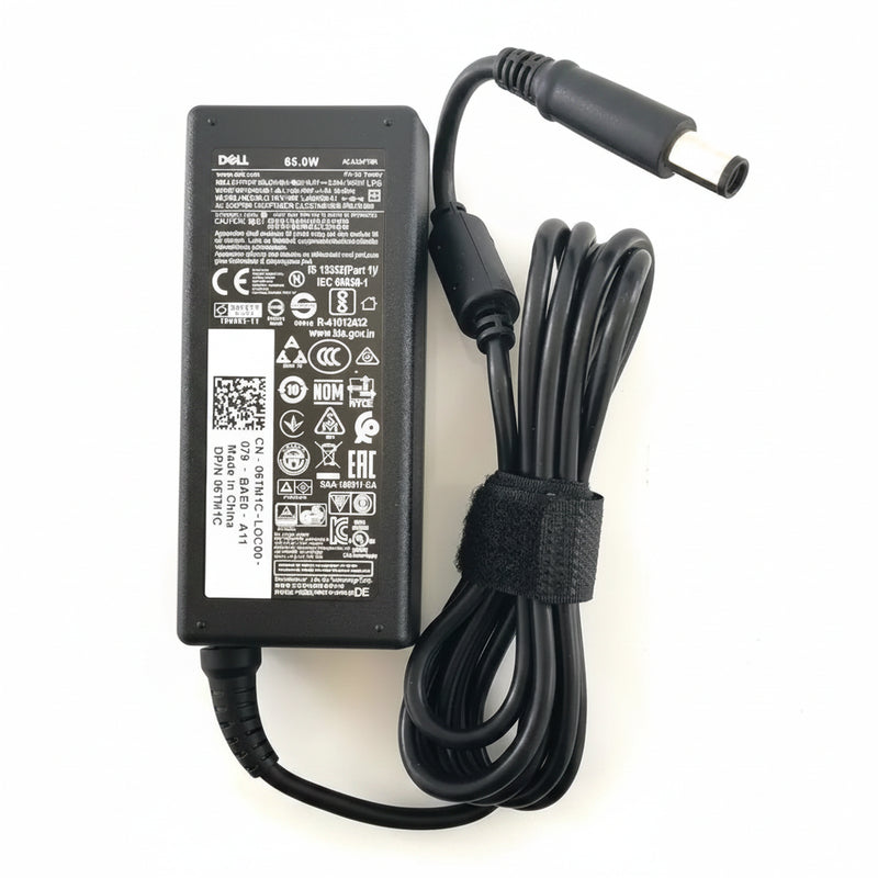Renewed original Dell 65W barrel tip charger 19.5V 3.34A white background UAE