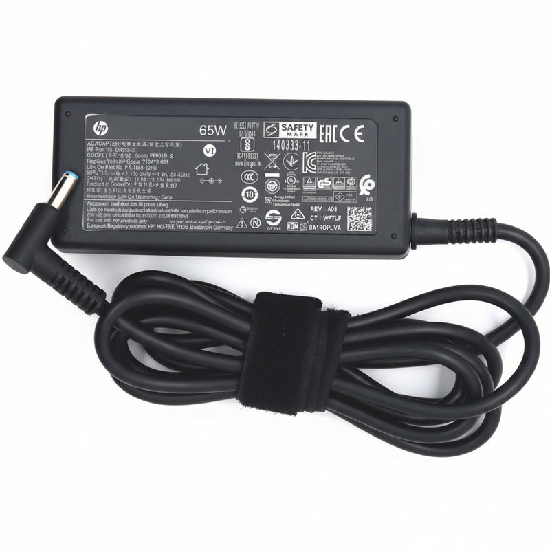 Renewed original HP 65W blue tip charger 19.5V 3.33A white background UAE